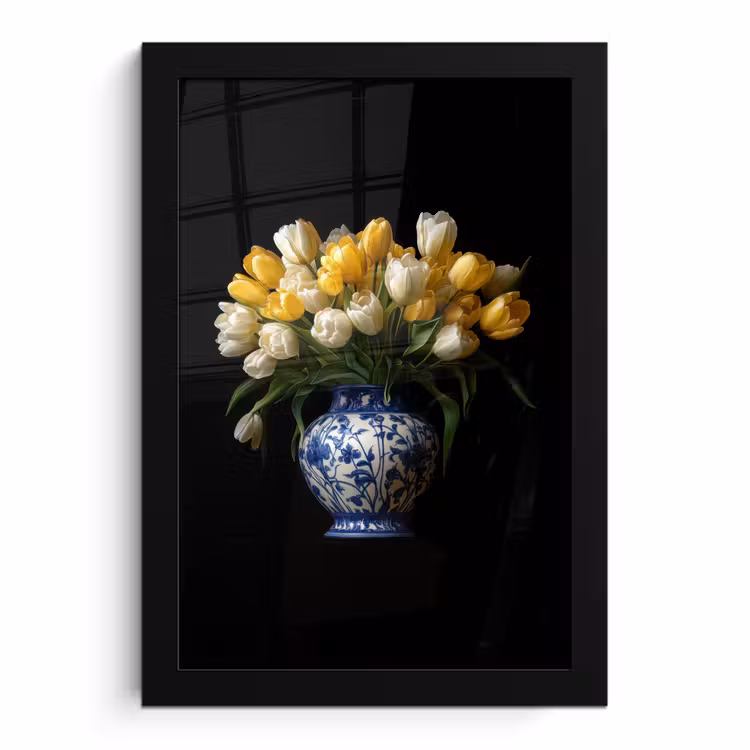 Poster met lijst - Geel - Tulpen - Vaas - Bloemen — 1