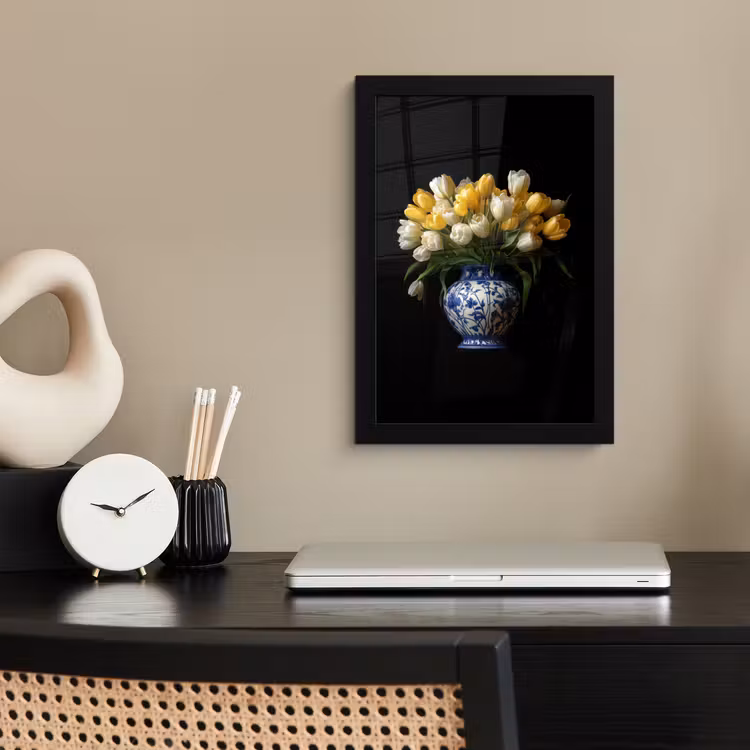 Poster met lijst - Geel - Tulpen - Vaas - Bloemen — 3