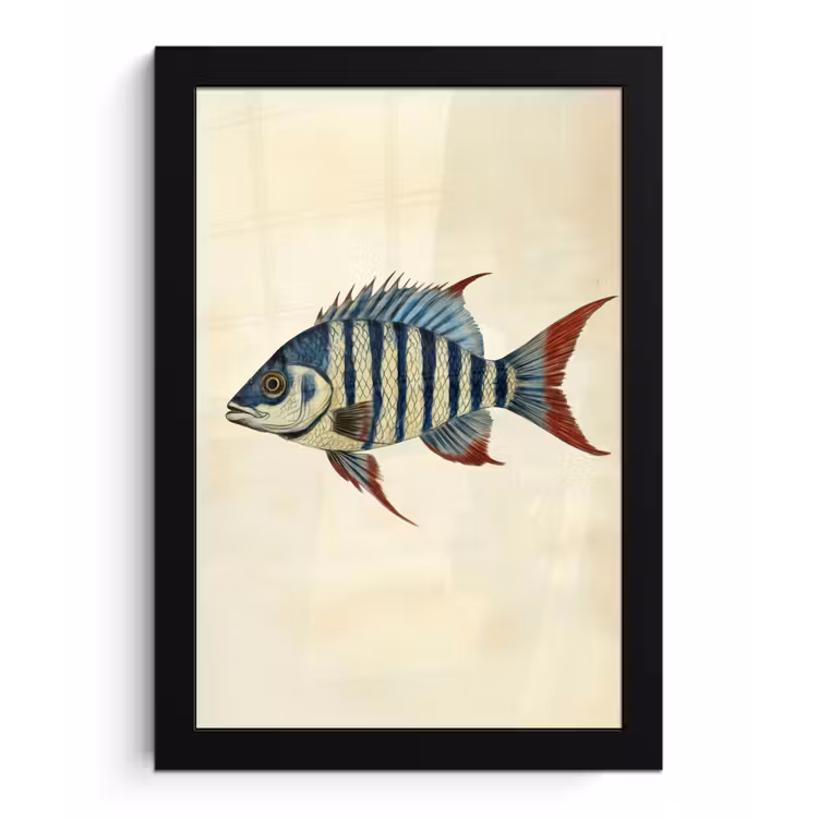 Poster met lijst - Gestreept - Donkerblauw - Rugvin - Vis — 1