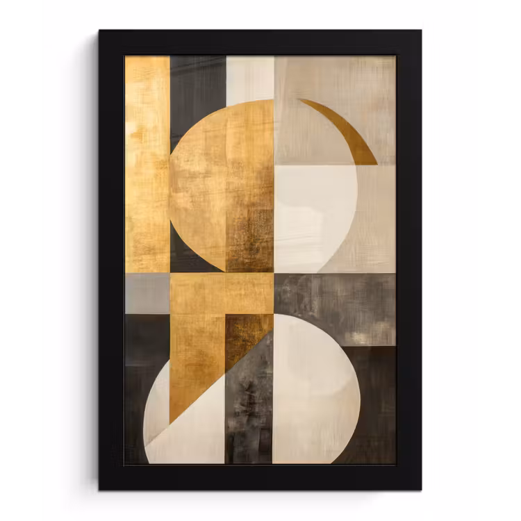 Poster met lijst - Abstract - Goud - Grijs - Vormen - Geometrisch — 1