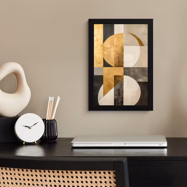 Poster met lijst - Abstract - Goud - Grijs - Vormen - Geometrisch — 3