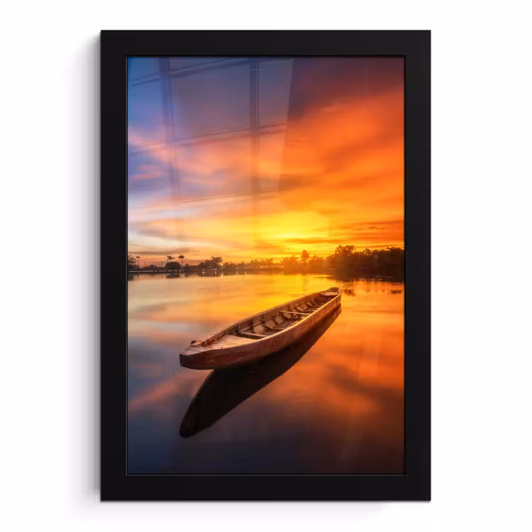Poster met lijst - Boot - Water - Zonsondergang - Oranje - Water — 1