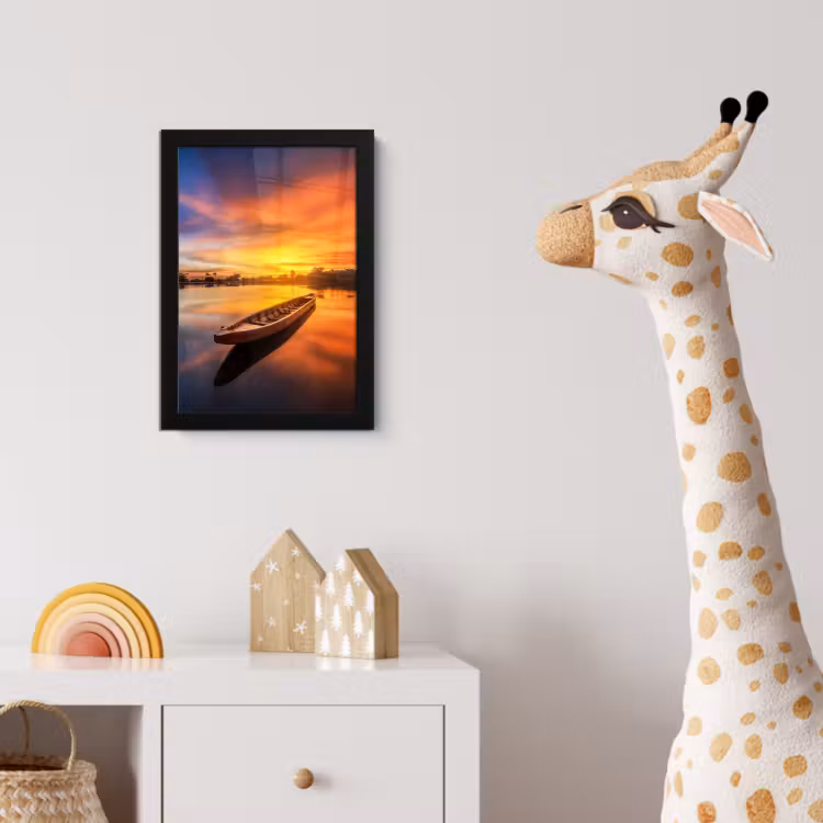 Poster met lijst - Boot - Water - Zonsondergang - Oranje - Water — 5