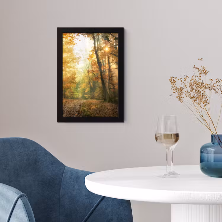 Poster met lijst - Bos - Herfst - Zon - Landschap - Natuur - Bomen - Bladeren — 2