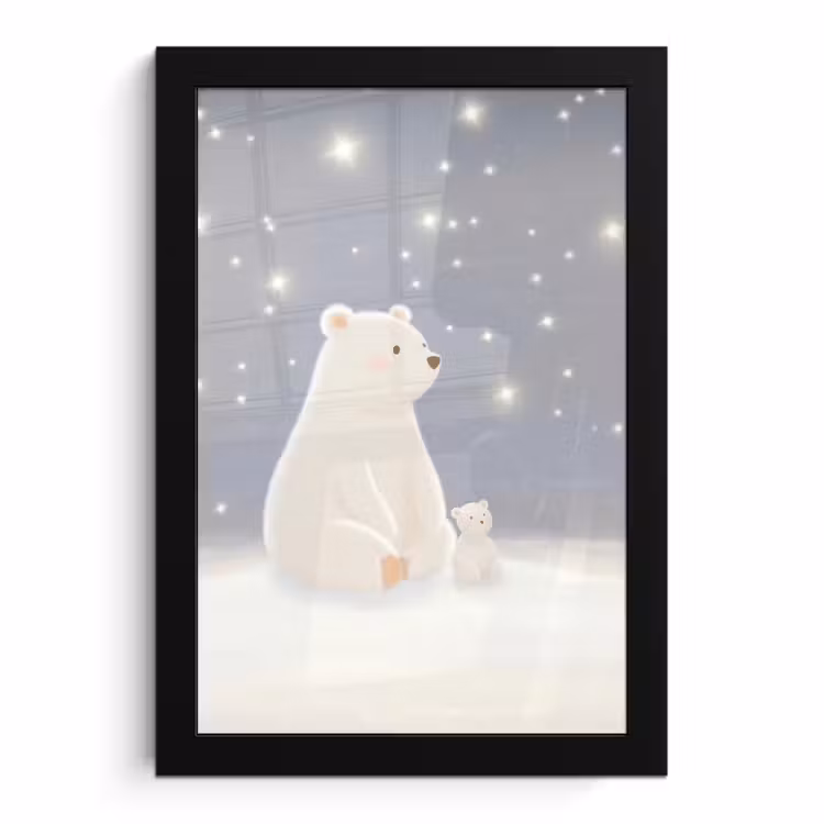 Poster met lijst - Ijsbeer - Sneeuw - Sterren - Blauw — 1