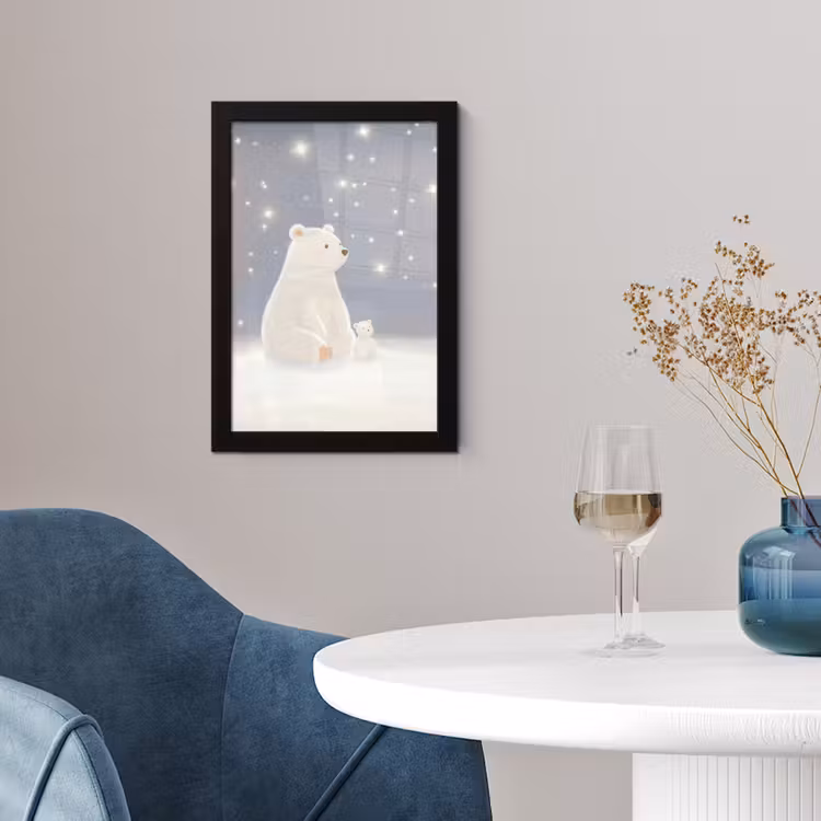 Poster met lijst - Ijsbeer - Sneeuw - Sterren - Blauw — 2