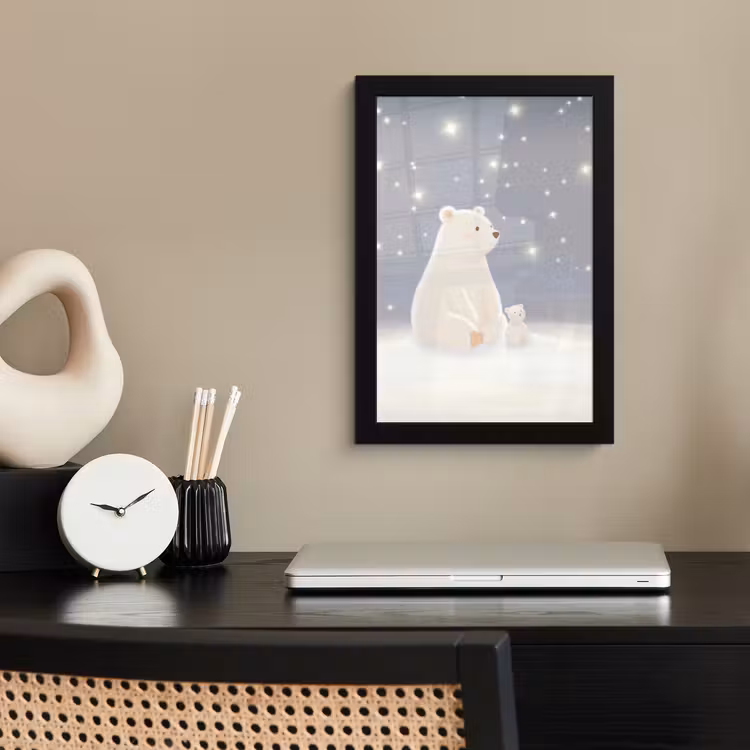 Poster met lijst - Ijsbeer - Sneeuw - Sterren - Blauw — 3