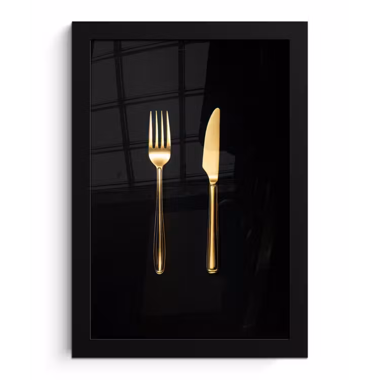 Poster met lijst - Bestek - Goud - Mes - Vork — 1
