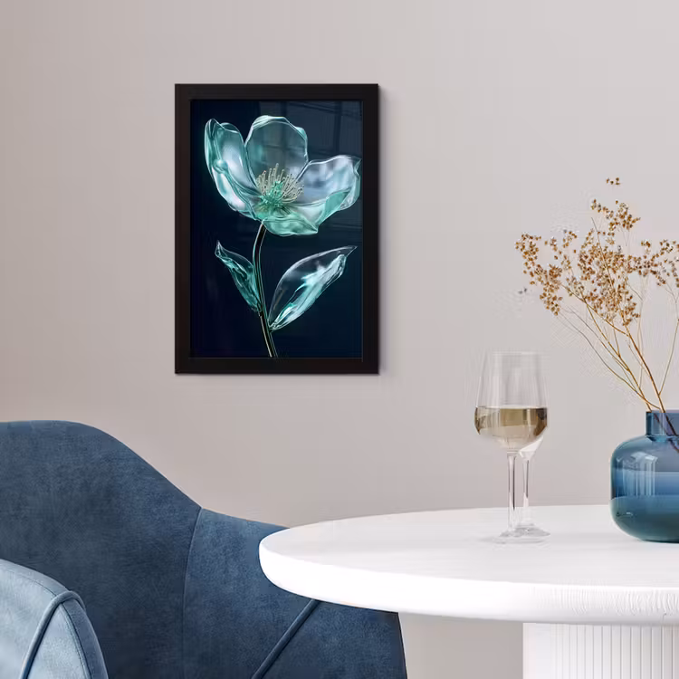 Poster met lijst - Bladeren - Bloem - Glazen - Donkerblauw — 2