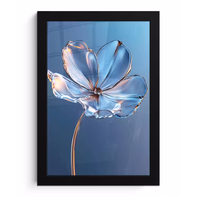 Poster met lijst - Blauw - Bloem - Glazen - Sierlijk — 1