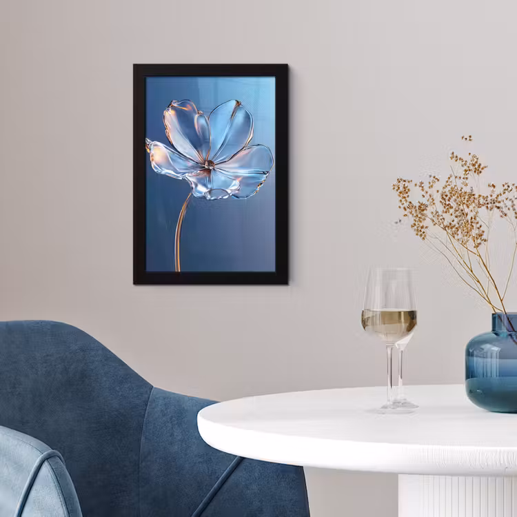 Poster met lijst - Blauw - Bloem - Glazen - Sierlijk — 2