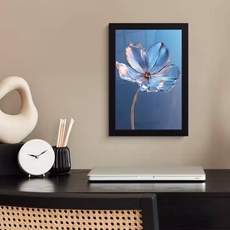 Poster met lijst - Blauw - Bloem - Glazen - Sierlijk — 3