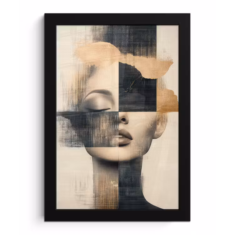 Poster met lijst - Goud - Vrouw - Rechthoeken — 1