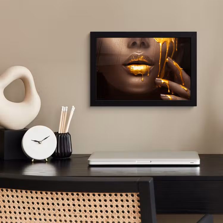 Poster met lijst - Goud - Vrouw - Verf - Lippen - Luxe — 3