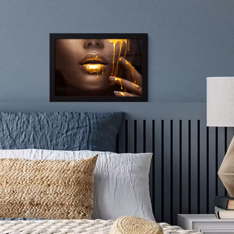 Poster met lijst - Goud - Vrouw - Verf - Lippen - Luxe — 4
