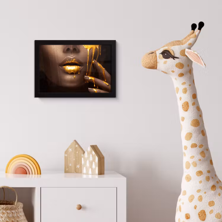 Poster met lijst - Goud - Vrouw - Verf - Lippen - Luxe — 5