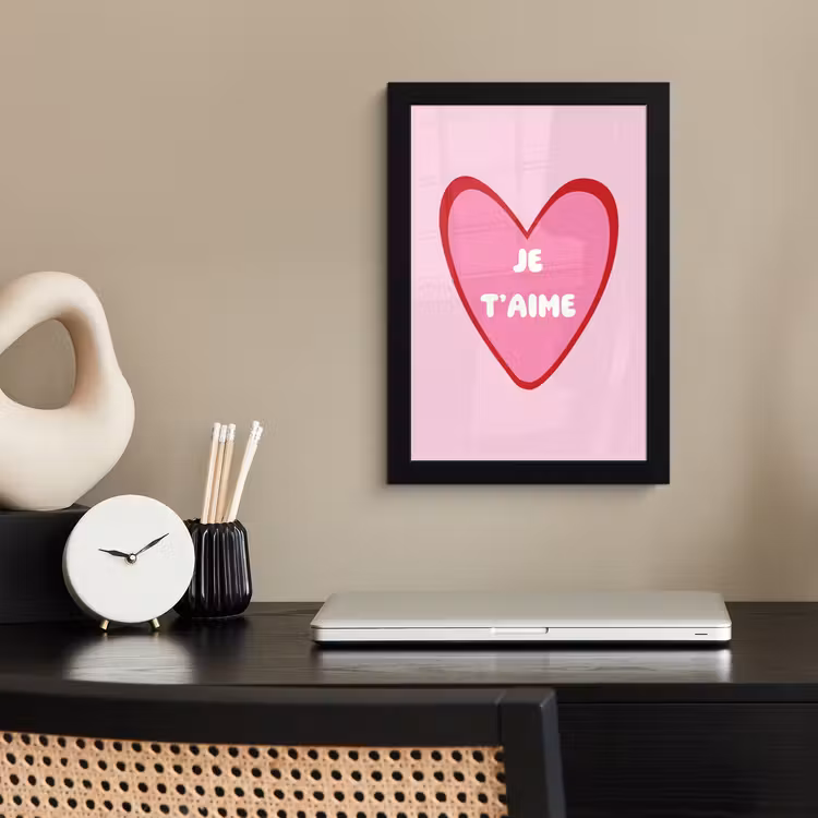 Poster met lijst - Hart - Frans - Valentijn - Roze — 3