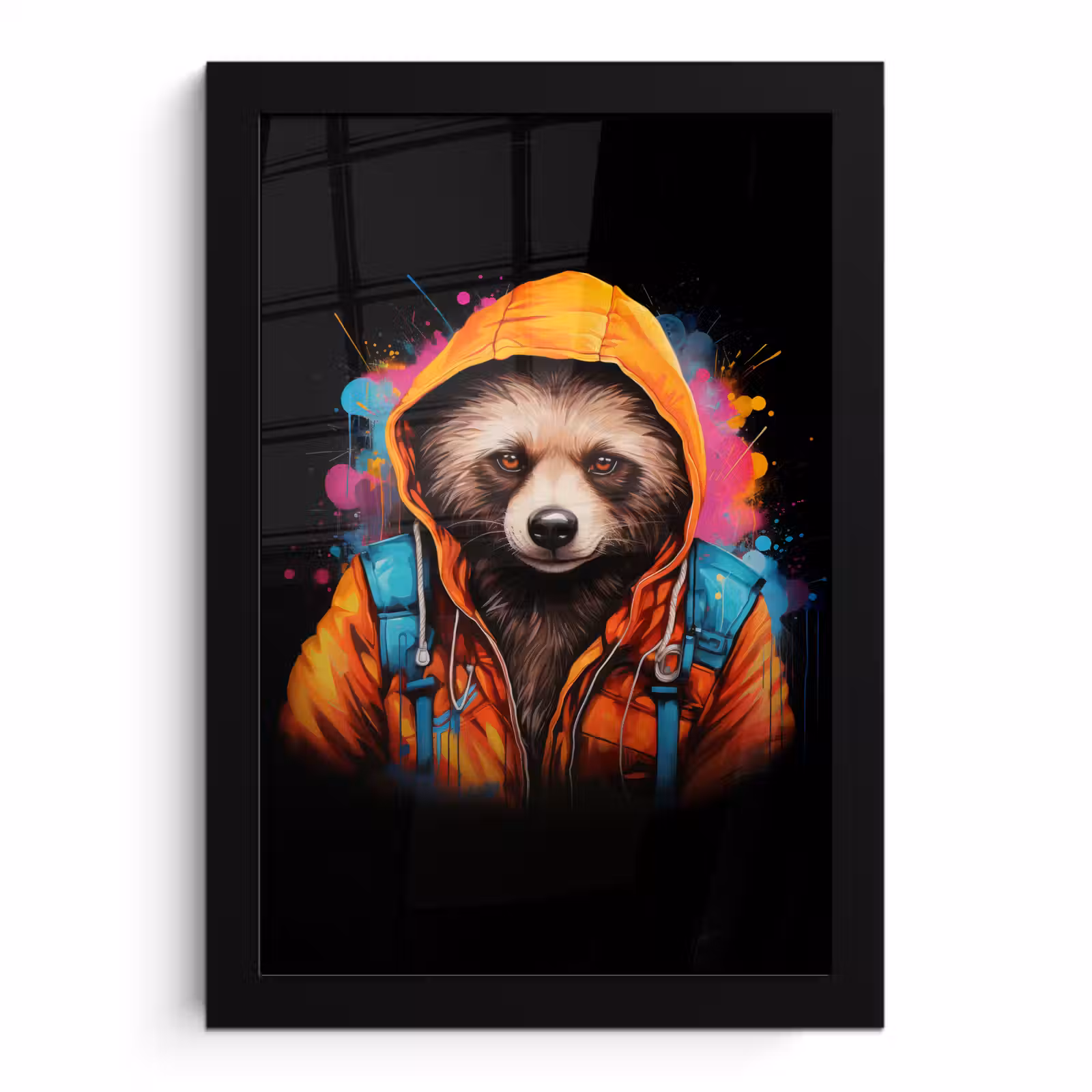 Poster met lijst - Graffiti - Wasbeer - Jas - Zwart — 1