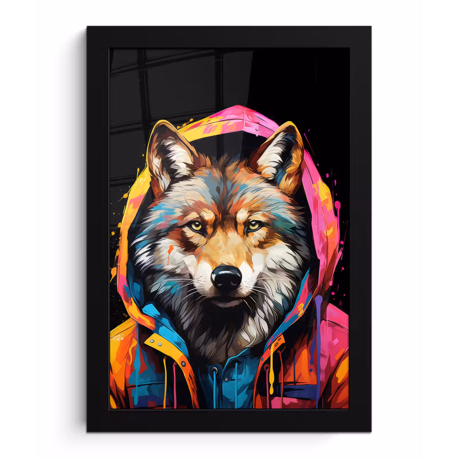 Poster met lijst - Graffiti - Wolf - Jas - Zwart — 1