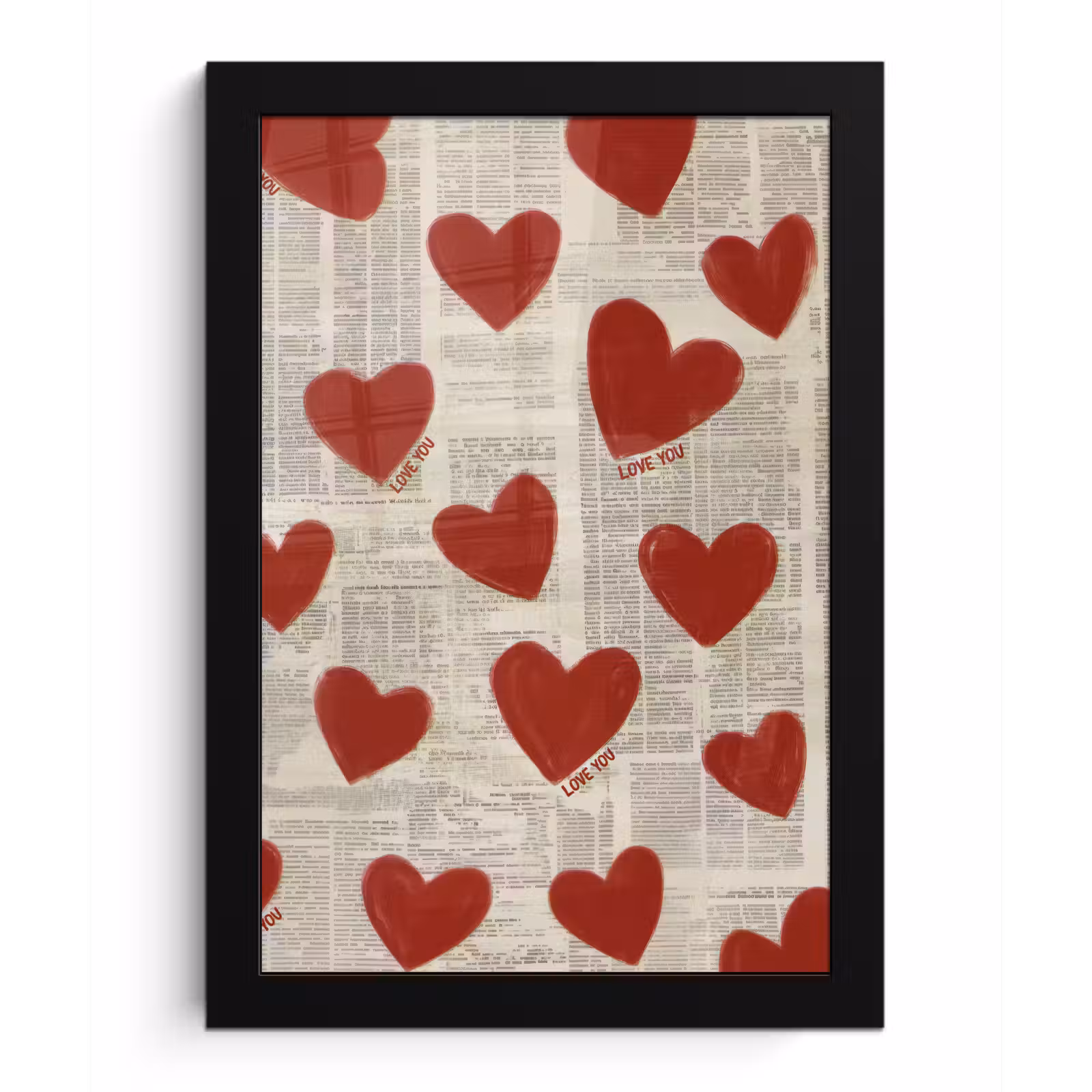 Poster met lijst - Hartjes - Krant - Loveyou — 1