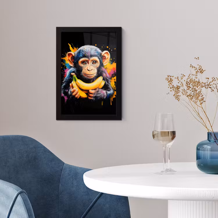 Poster met lijst - Aap - Graffiti - Kleurrijk - Bananen - Modern — 2