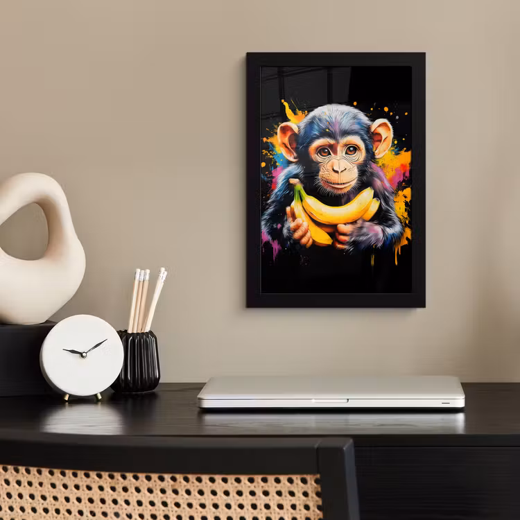 Poster met lijst - Aap - Graffiti - Kleurrijk - Bananen - Modern — 3