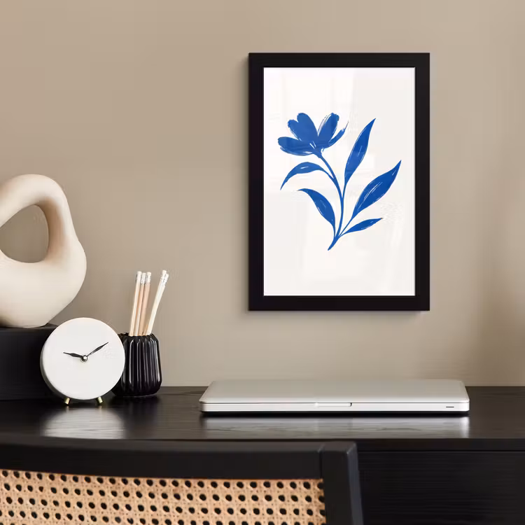 Poster met lijst - Bloem - Blaadjes - Minimalistisch - Blauw — 3