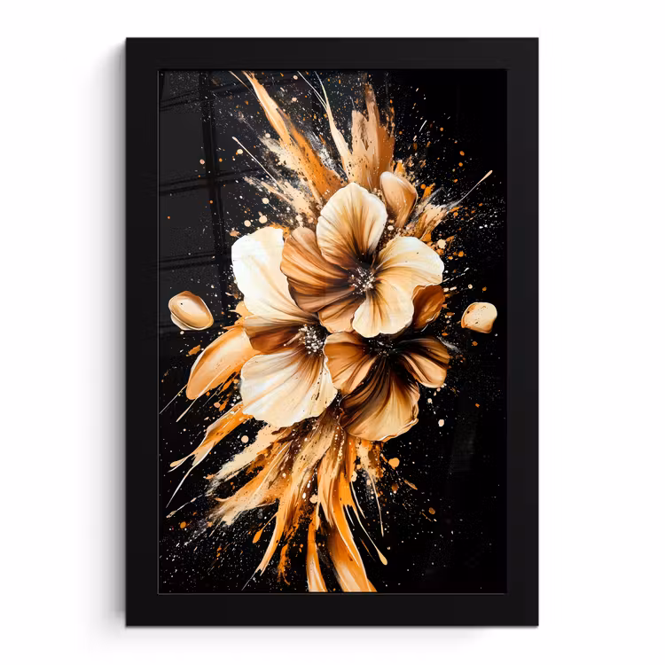 Poster met lijst - Bloemen - Goud - Graffiti - Zwart - Abstract — 1