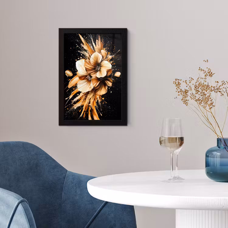 Poster met lijst - Bloemen - Goud - Graffiti - Zwart - Abstract — 2