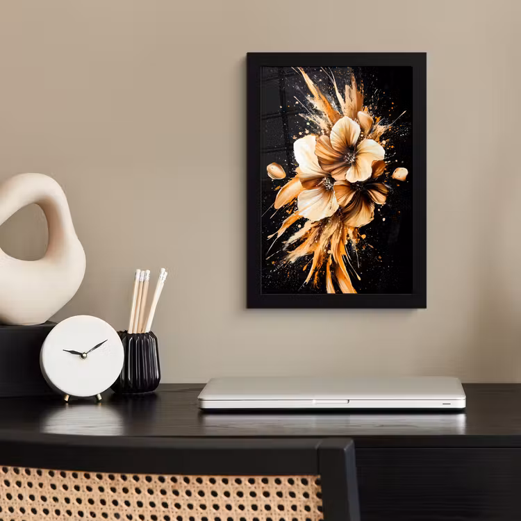 Poster met lijst - Bloemen - Goud - Graffiti - Zwart - Abstract — 3