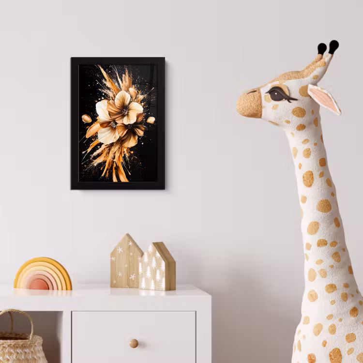 Poster met lijst - Bloemen - Goud - Graffiti - Zwart - Abstract — 5