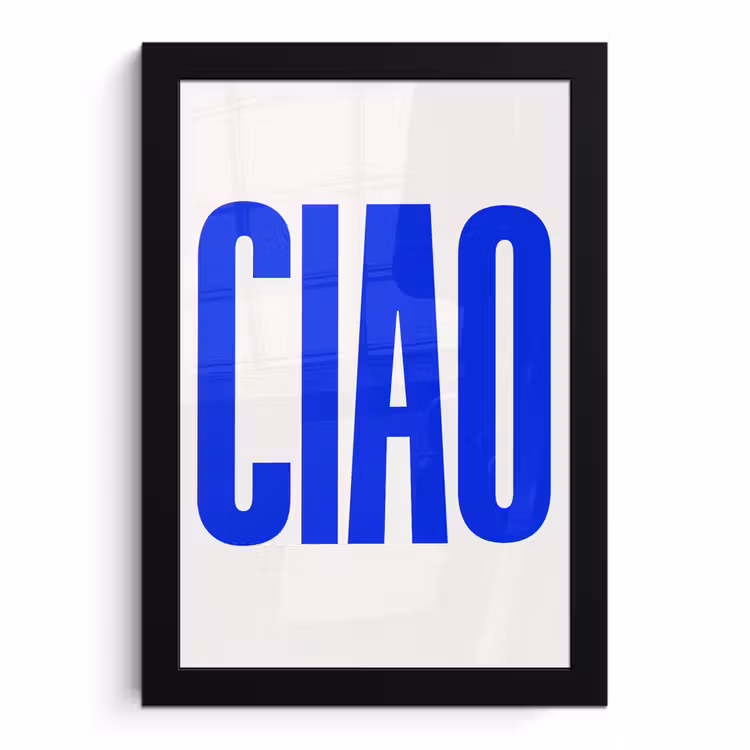 Poster met lijst - Ciao - Hoofdletters - Blauw - Minimalistisch — 1