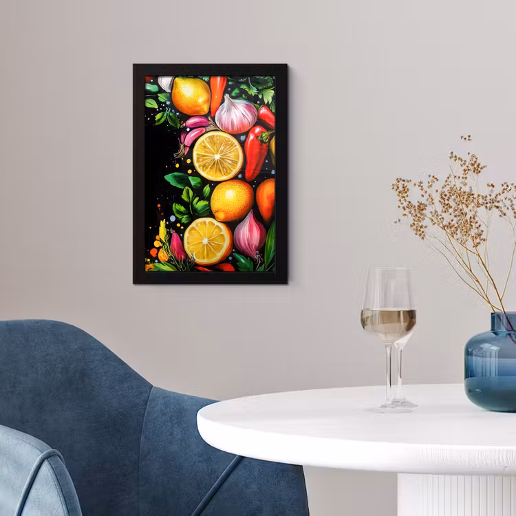 Poster met lijst - Citroenen - Peper - Kruiden - Graffiti - Verf - Abstract — 2