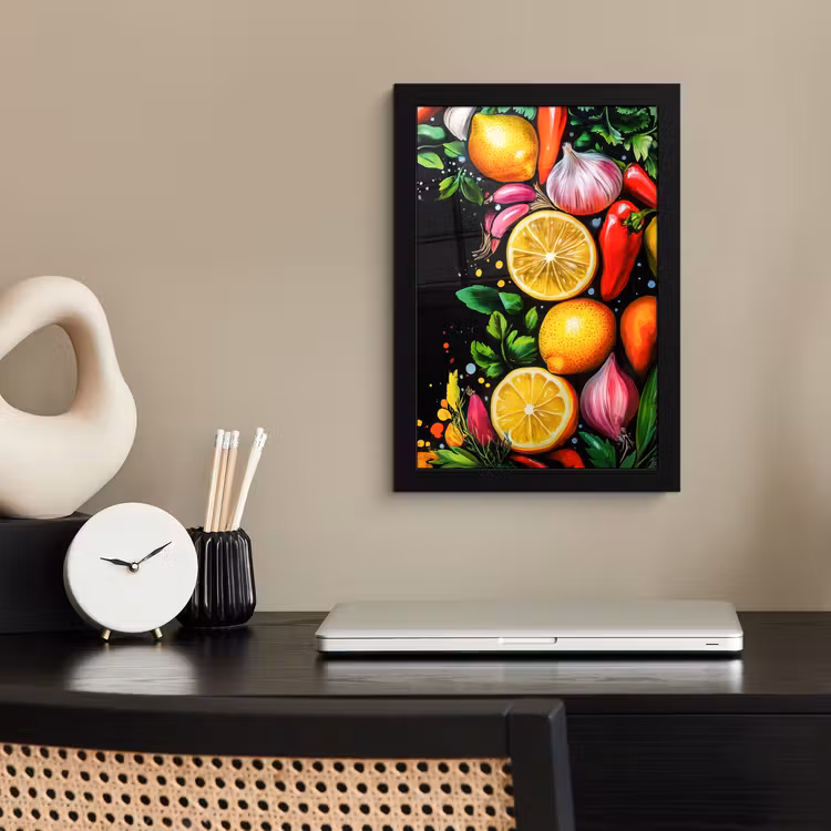 Poster met lijst - Citroenen - Peper - Kruiden - Graffiti - Verf - Abstract — 3