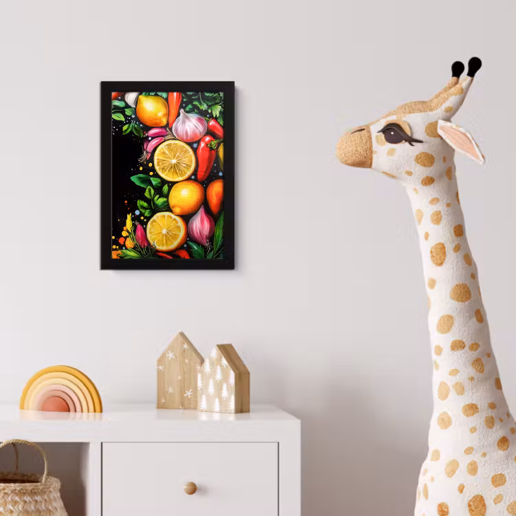Poster met lijst - Citroenen - Peper - Kruiden - Graffiti - Verf - Abstract — 5
