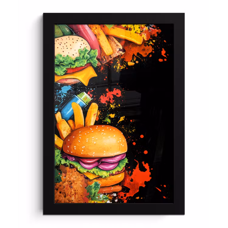 Poster met lijst - Fastfood - Graffiti - Hamburger - Eten - Modern — 1