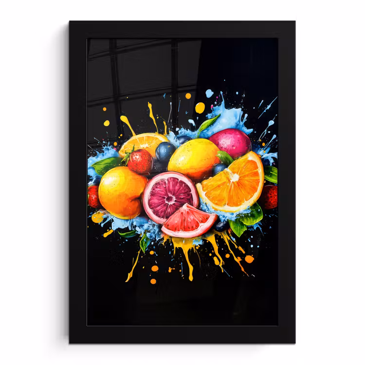 Poster met lijst - Fruit - Graffiti - Kleurrijk - Sinaasappel - Aardbei - Abstract — 1