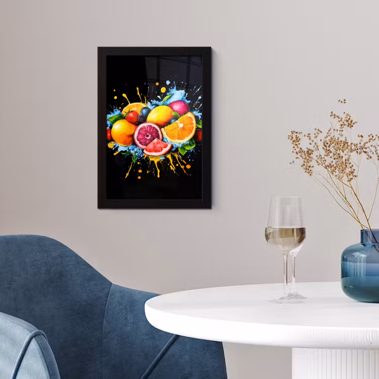 Poster met lijst - Fruit - Graffiti - Kleurrijk - Sinaasappel - Aardbei - Abstract — 2