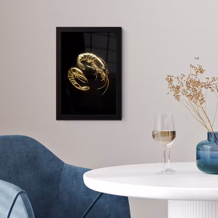 Poster met lijst - Garnalen - Zwart - Goud - Dieren — 2