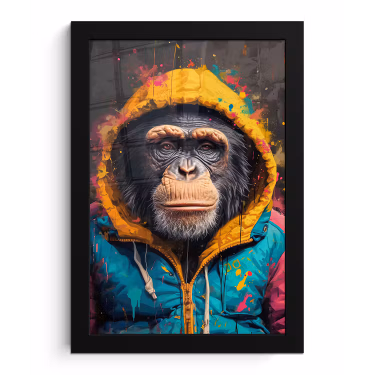 Poster met lijst - Graffiti - Chimpansee - Jas - Aap - Verf — 1