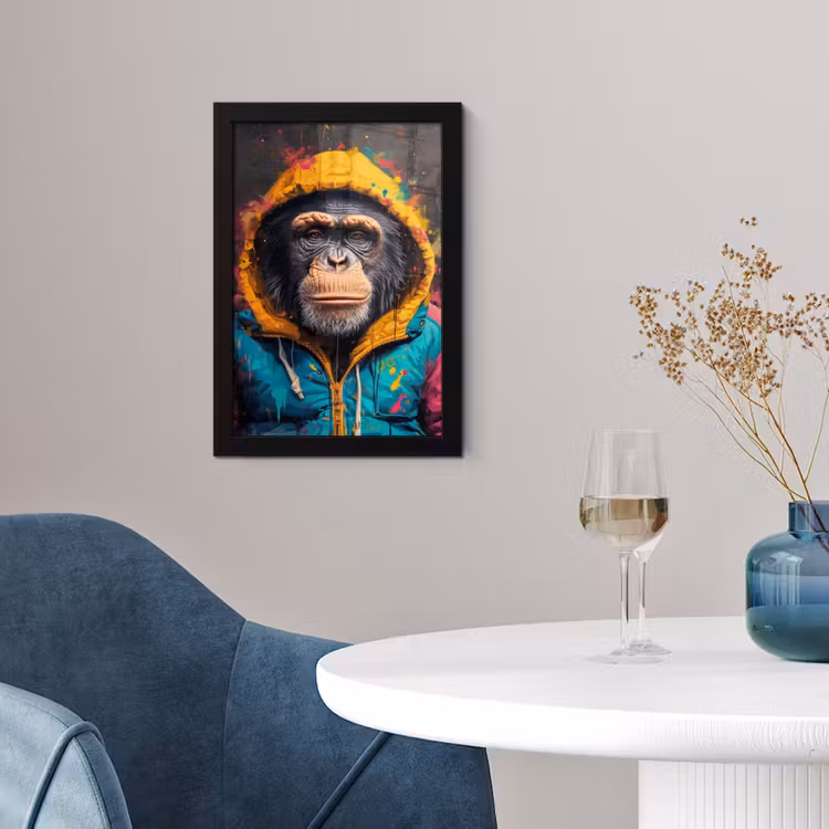 Poster met lijst - Graffiti - Chimpansee - Jas - Aap - Verf — 2