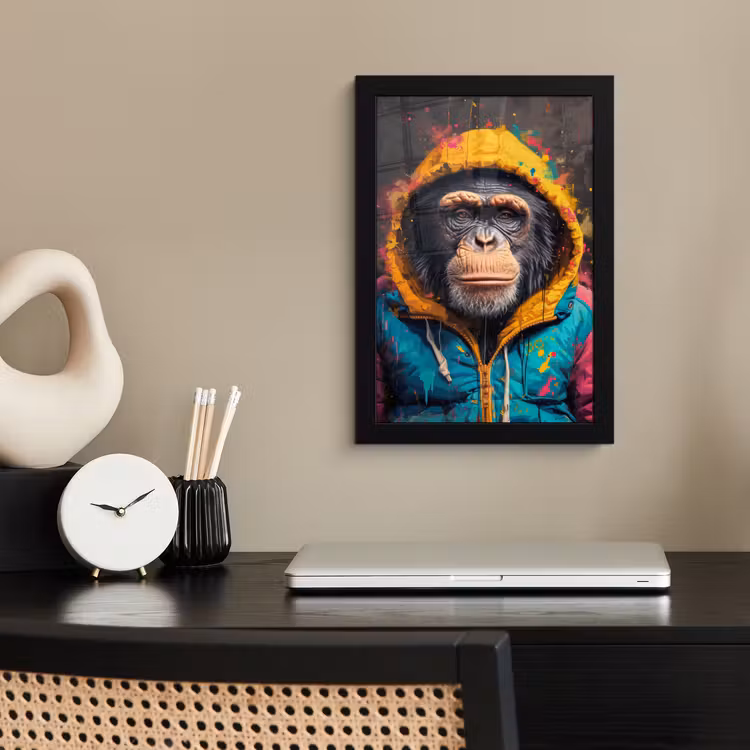 Poster met lijst - Graffiti - Chimpansee - Jas - Aap - Verf — 3