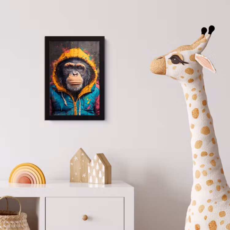 Poster met lijst - Graffiti - Chimpansee - Jas - Aap - Verf — 5