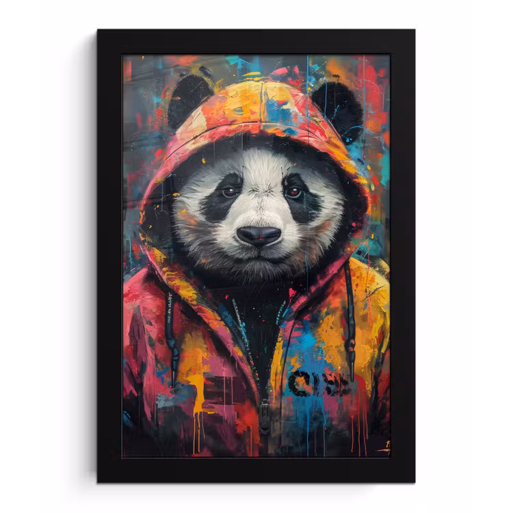 Poster met lijst - Graffiti - Panda - Jas - Kleurrijk — 1