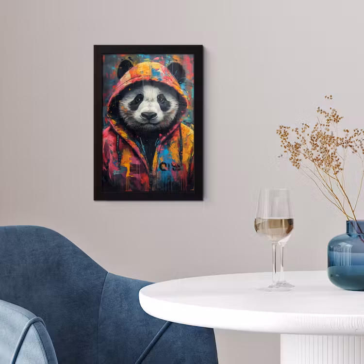 Poster met lijst - Graffiti - Panda - Jas - Kleurrijk — 2