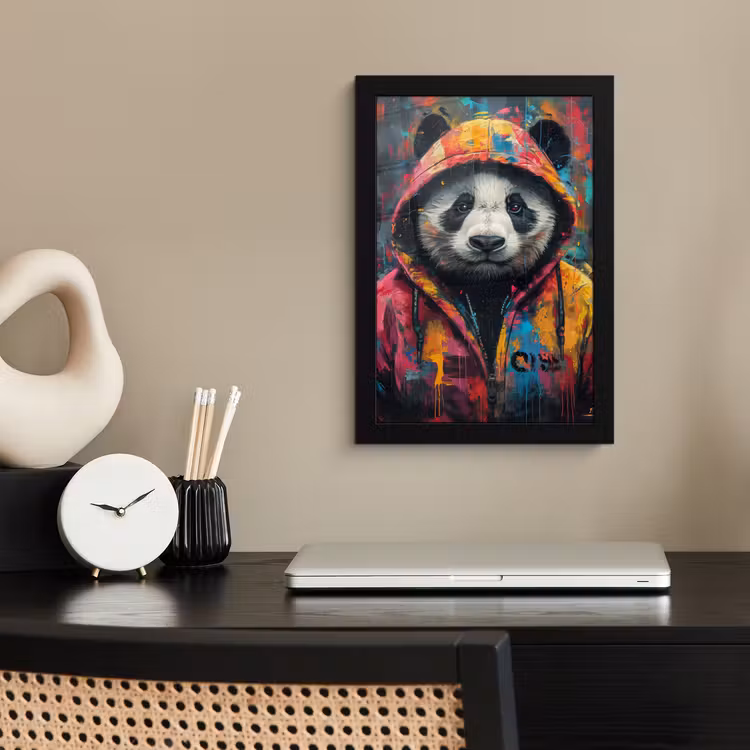 Poster met lijst - Graffiti - Panda - Jas - Kleurrijk — 3