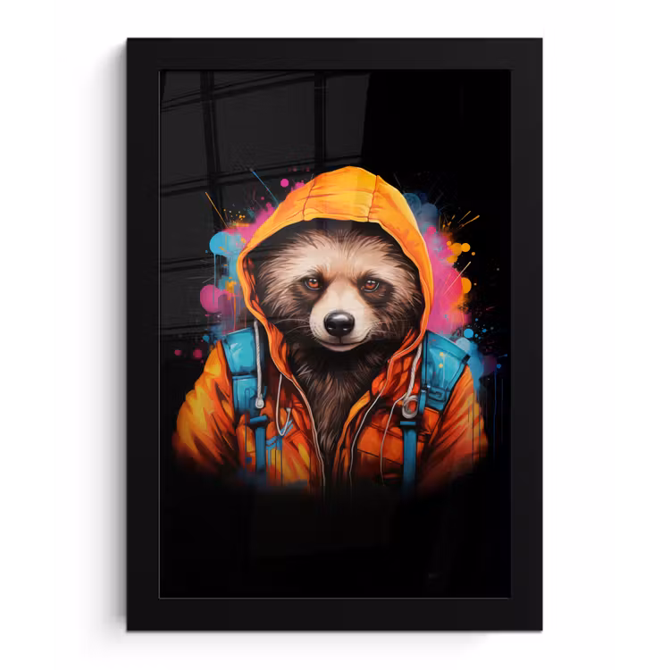 Poster met lijst - Graffiti - Wasbeer - Jas - Zwart — 1