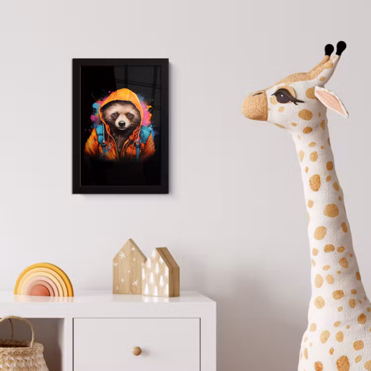 Poster met lijst - Graffiti - Wasbeer - Jas - Zwart — 5