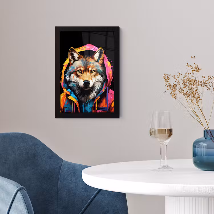Poster met lijst - Graffiti - Wolf - Jas - Zwart — 2
