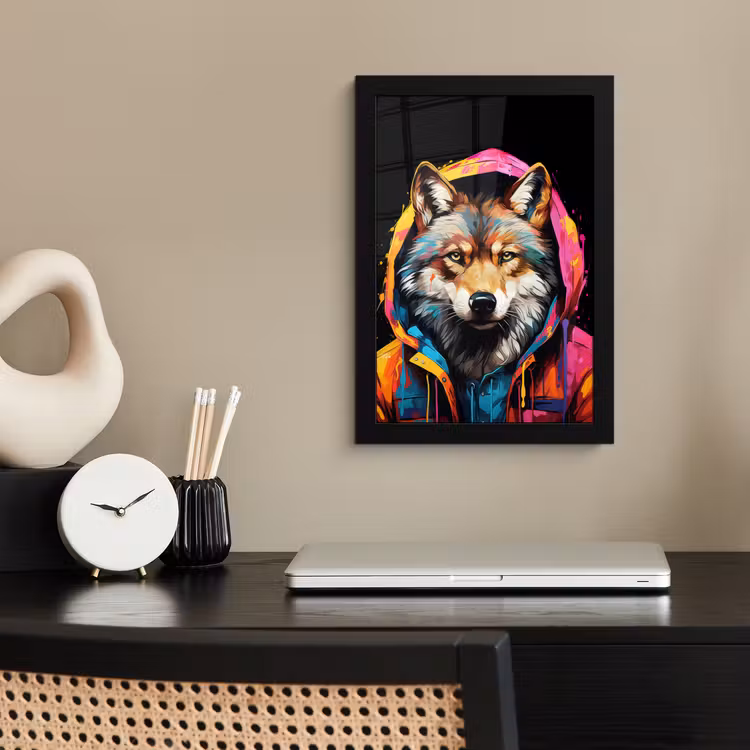 Poster met lijst - Graffiti - Wolf - Jas - Zwart — 3